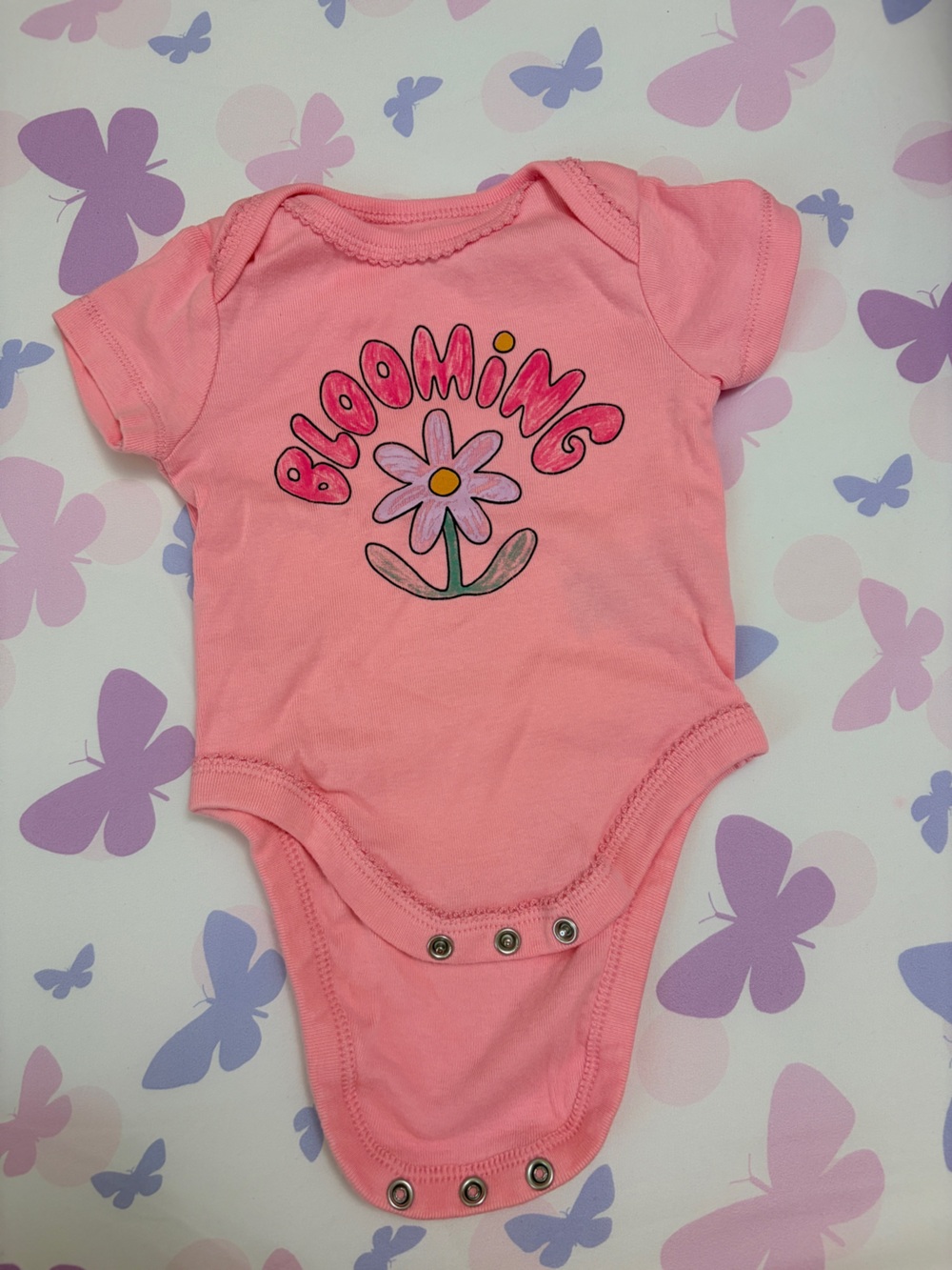Old Navy Pink "Blooming" Flower Graphic Baby Bodysuit